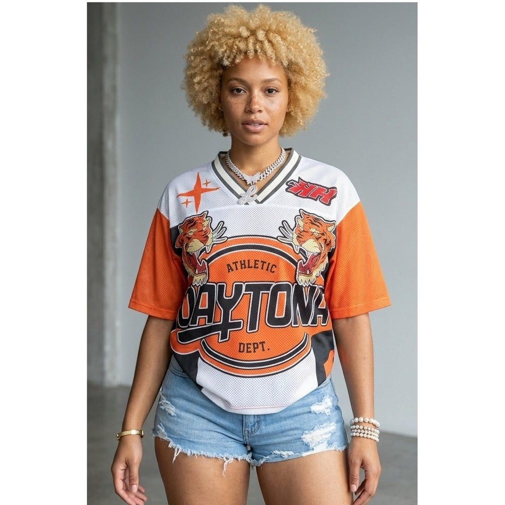Hushstuff Womens Daytone Athletic Dept Tiger Mesh‎ Jersey Crop Top Orange Small